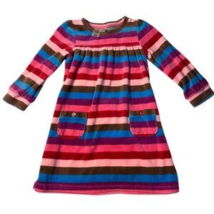 OshKosh B'gosh Toddler Girls Velour Dress 24M Striped Pink Pockets Colorful Cozy